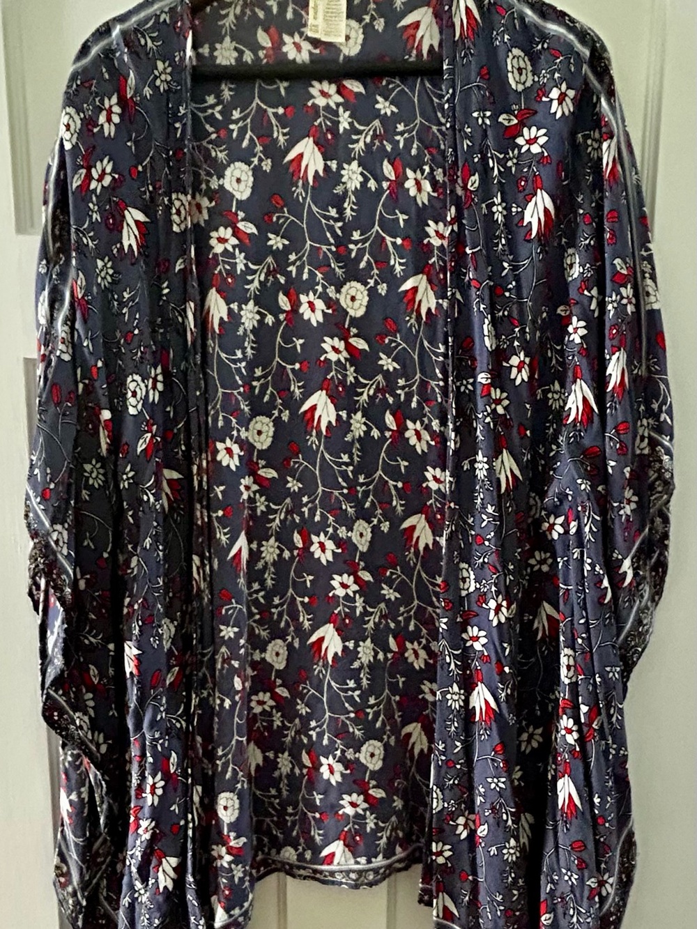 Japna Navy Blue Floral Button-Style Shirt with Red and White Accents